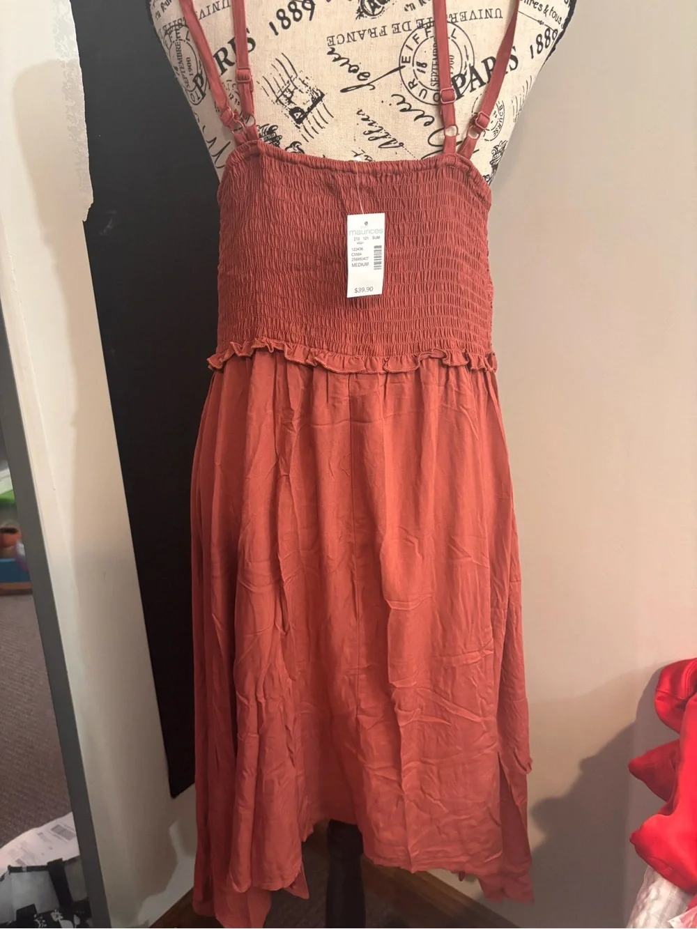 Maurices Rust Orange Crochet Lace Asymmetrical Maxi Dress